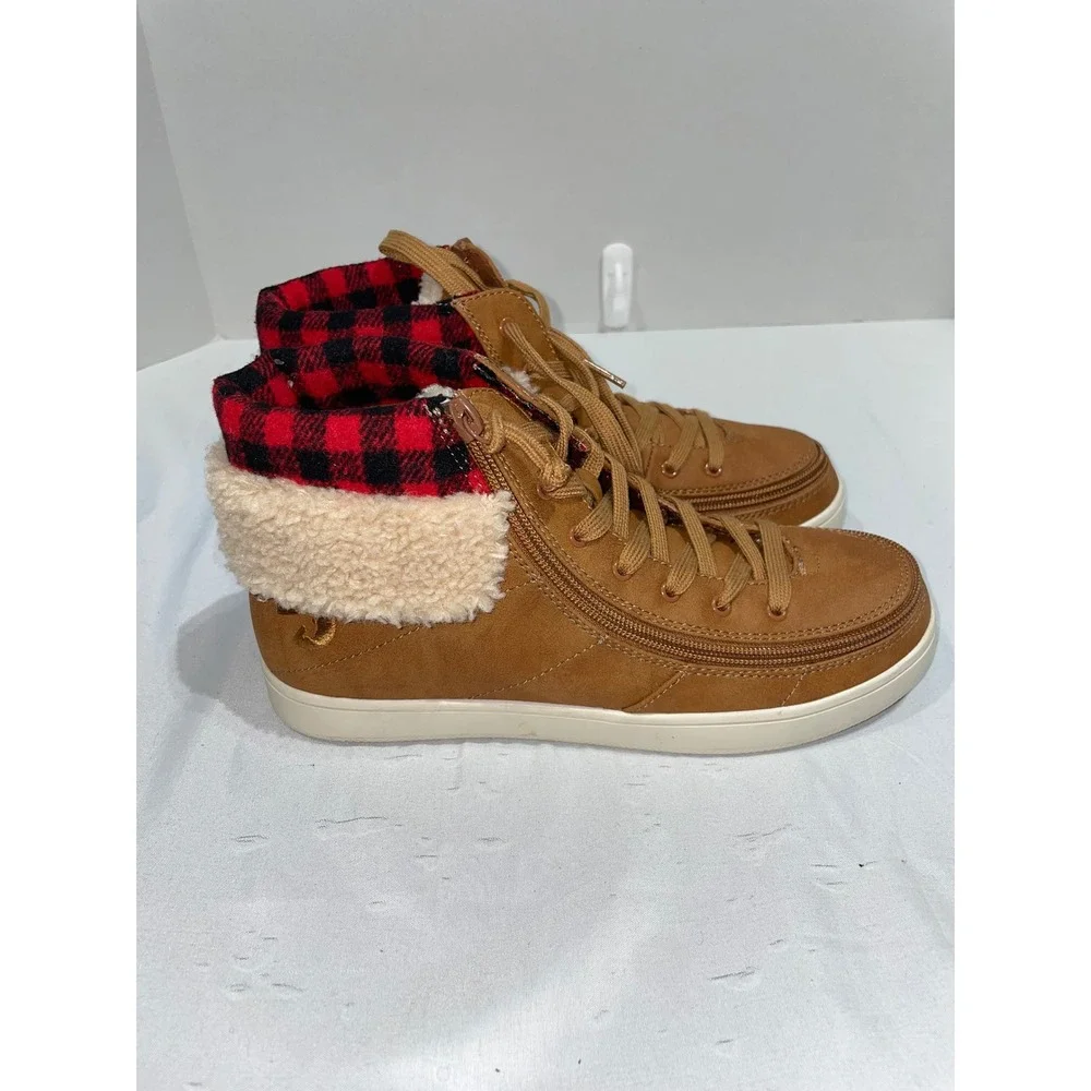 Billy Footwear Billy Cuff II Brown Buffalo Plaid Adaptive Sneakers Womens 7.5M